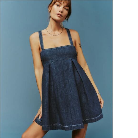 Reformation Denim Dress Size 10 Babydoll Mini Dress Cecil Denim Mini Reformation - Picture 3 of 14